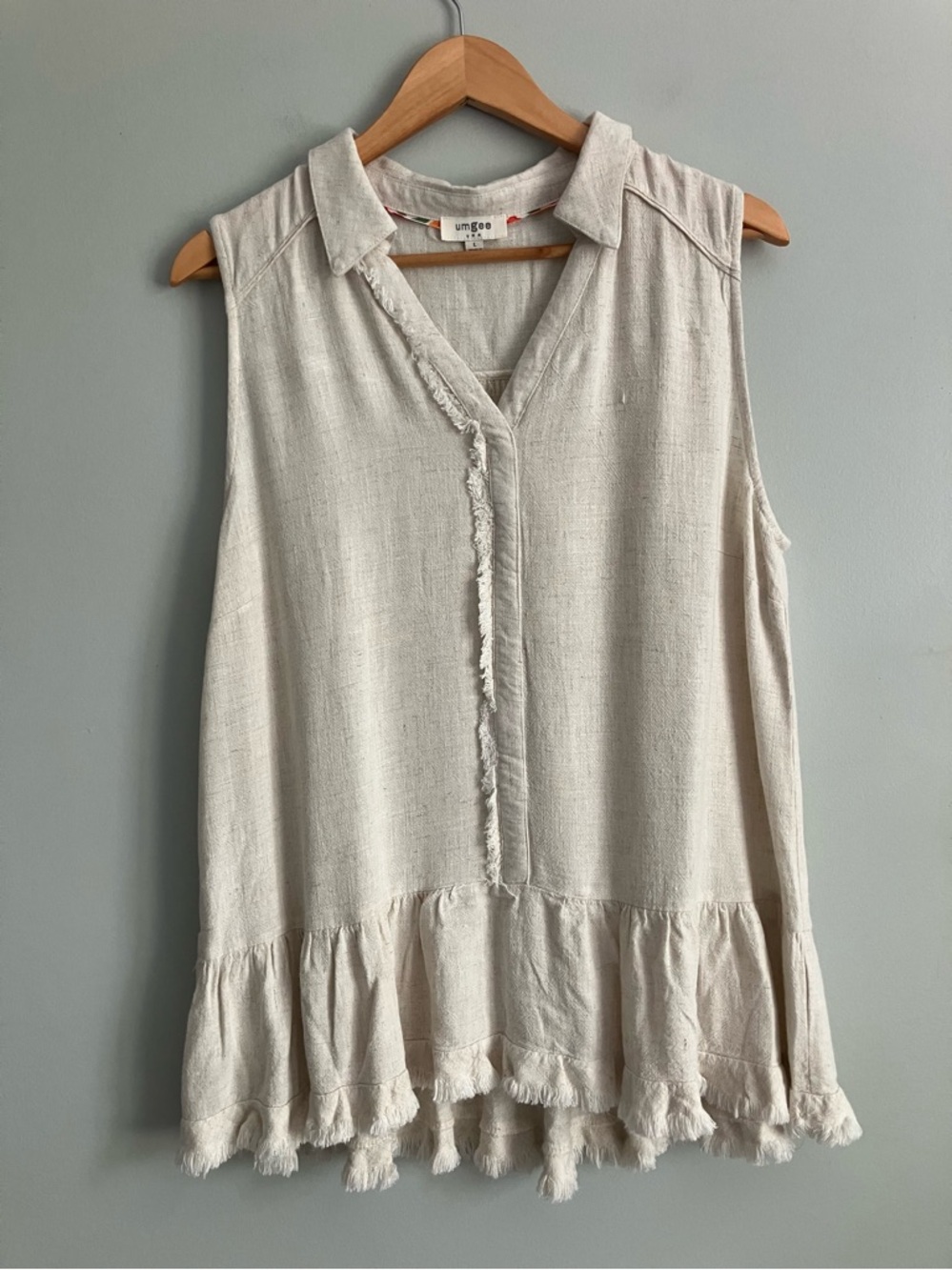 UMGEE Tan Linen and Cotton Blend Peplum Tunic Tank Size L - Picture 1 of 9